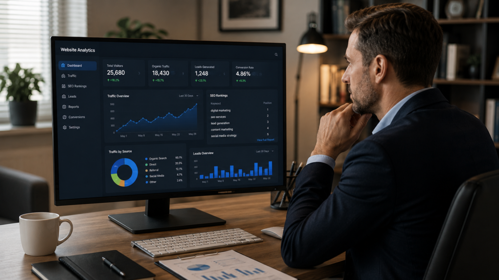 SEO and lead generation dashboard helping businesses get more clients with marketing